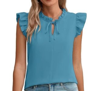 Women's Summer Tops Casual Ruffle Short Sleeves V Neck Shirts Ladies